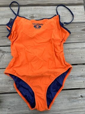 Speedo Orange Lifeguard One-Piece with Navy Trim